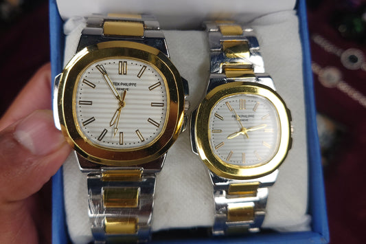 Golden & Silver Patek Philippe Couple Watch – Stainless Steel Luxury Edition