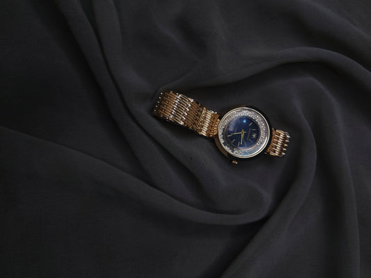 Luxury Gold-Plated Women's Watch with Crystal Bezel & Blue Dial